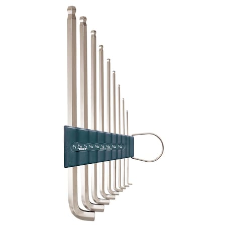 Eight Tool SHORT ARM TAPER HEAD HEX KEY L-HANDLE EXTRA LONG SET, 9PC 1/16-3/8INCH SLVR TTS-9Z